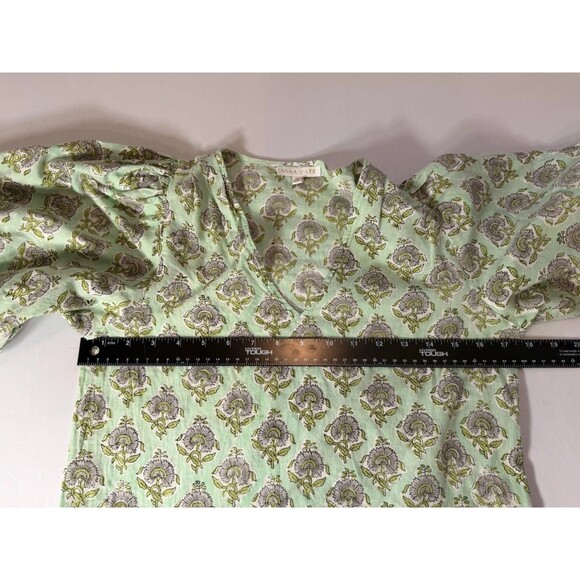 Anna Cate XS Mint Green Floral Cotton Puff Sleeve Midi Dress Boho Tiered - Picture 9 of 9